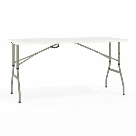 FLASH FURNITURE Rectangle Bi-Fold Table, Plstc, White, Adj., 30" x 60", 27.25" W, 60" L, 34" H, Plastic Top, White RB-3050FH-ADJ-GG